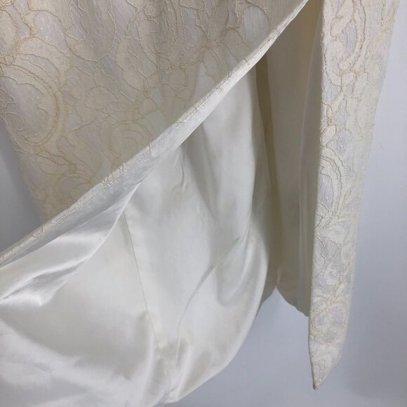 JayGodfrey White Paisley Jacquard Scoop Neck Front Slit Midi Length Dress 0 - Picture 10 of 16